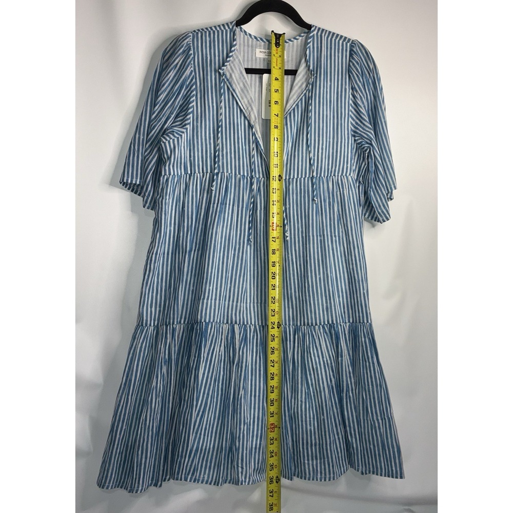 India Collection Emerson Fry Isla Dress Sunday Stripe Blue White Tiered Mini XS - Picture 7 of 8